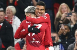Casemiro (right) scored twice in Man Utd's win over Leicester
