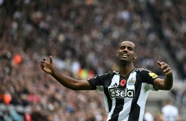 Newcastle forward Alexander Isak celebrates scoring against Arsenal