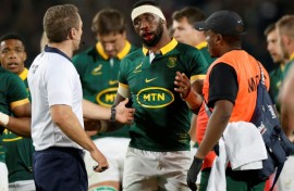 On the bench: South Africa captain Siya Kolisi (C) 