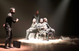 Actors perform on stage during the sixth edition of the Derna Festival, back after a pause due to the 2023 floods