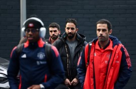 Ruben Amorim (centre) has a huge task to turn around the fortunes of Manchester United