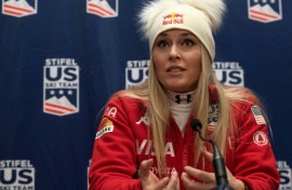 US ski great Lindsey Vonn speaks at a press conference in Colorado on Friday after confirming her return to World Cup racing at St. Moritz next week