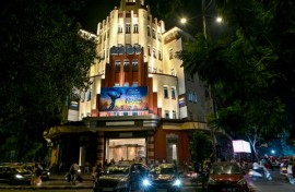 The Eros Cinema dazzles by night