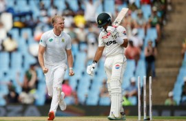 Corbin Bosch (L) took four wickets on his Test debut for South Africa