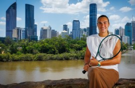 Belarus' Aryna Sabalenka poses ahead of the Brisbane International 