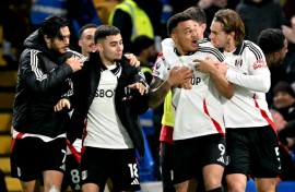 Rodrigo Muniz (2nd right) scored Fulham's dramatic late winner at Chelsea