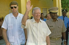 Former president Carter traveled to Port-au-Prince to meet with electoral authorities about Haiti's December 1990 general elections