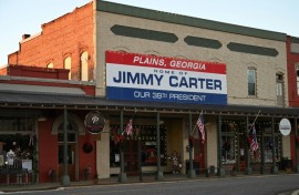A sign has long hung in downtown Plains, Georgia heralding Jimmy Carter as the 39th president