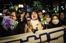 Young women and supporters of liberal causes like the LGBTQ+ community, climate justice and labour rights are calling for the impeached president's immediate detention