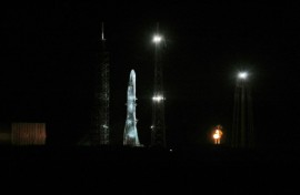 Blue Origin's New Glenn rocket is seen on the launch pad at the Kennedy Space Center in Cape Canaveral, Florida ahead of its maiden flight