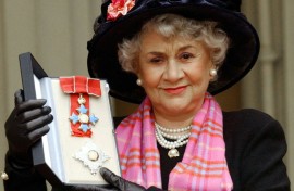 Actress Joan Plowright after being made a Dame at Buckingham Palace in 2004