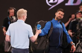 Novak Djokovic (R) refused to do an on-court interview after his last 16 match at the Australian Open  