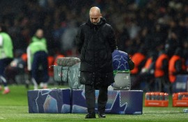 Pep Guardiola saw his Manchester City side surrender a two-goal lead to lose 4-2 to PSG in the rain in Paris