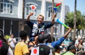 Gump Suzuki (C) started his journey from Kenya to South Africa in July 2024 