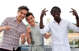 Cesar-nominated Abou Sangare, right, alongside director Boris Lojkine and actress Nina Meurisse 