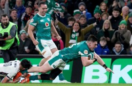 Dan Sheehan scores the fourth of Ireland's tries against England