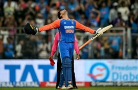 Opener Abhishek Sharma smashed 135 runs as India reached 247-9 in the fifth and final T20 international cricket match against England in Mumbai