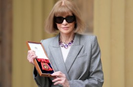 British-US editor-in-chief of Vogue Anna Wintour poses with their medal after being appointed as a Member of the Order of the Companions of Honour at an investiture ceremony at Buckingham Palace in London