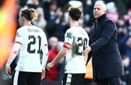 Arne Slot's (right)Liverpool were stunned by Plymouth in the FA Cup