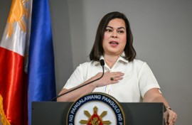 Philippine Vice President Sara Duterte gives a statement on impeachment complaints filed against her at her office in Metro Manila