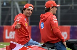 Ferrari backing: Carlos Sainz (L), alongside then team-mate Charles Leclerc, believes his old side can challenge for the 2025 F1 title