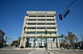 The original Liberty Savings and Loan building -- now Chase -- in Los Angeles, designed by architect Kurt Meyer and completed in 1966, is an example of Brutalist architecture
