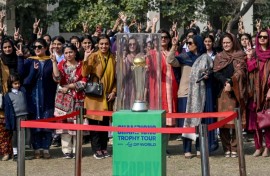 The ICC Champions Trophy on display in Lahore earlier in early February