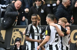 Newcastle's Alexander Isak celebrates scoring against Nottingham Forest