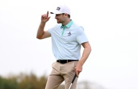 American Brian Campbell reacts after a birdie at the second playoff hole to win the US PGA Tour Mexico Open