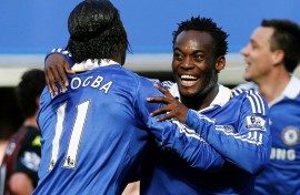 Michael Essien (C) and Didier Drogba (L) were key members of Jose Mourinho's title-winning Chelsea teams 