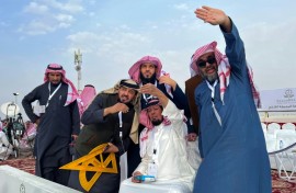 The Saudi moon-spotting team used a large yellow triangle and protractor to help work out where the crescent moon will appear