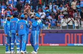 Varun Chakravarthy (2R) starred as India's spinners bowled their team to victory over New Zealand