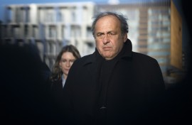 Former UEFA president Michel Platini arrives at the court house in Muttenz 