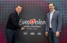 Eurovision 2025 executive producers Moritz Stadler (L) and Reto Peritz are putting the show together in Basel