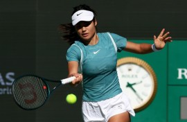 Emma Raducanu practices at Indian Wells, where she is returning to action for the first time since being targeted by a stalker in Dubai