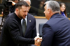 Hungary's Prime Minister Viktor Orban (R) regularly breaks EU unity on Ukraine