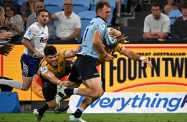 Waratah's Darby Lancaster makes a break during their Super Rugby Pacific match against the Western Force at the Allianz Stadium in Sydney