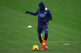 Real Madrid's French forward Kylian Mbappe training on Saturday ahead of the clash against Rayo Vallecano