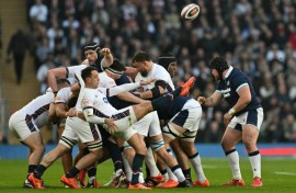 England scrum-half Alex Mitchell kicks the ball up-field during a 16-15 Calcutta Cup win over Scotland at Twickenham