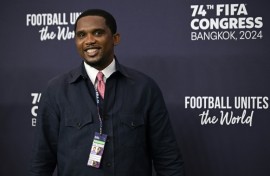 Cameroon delegate Samuel Eto'o at the 2024 FIFA congress in Bangkok.
