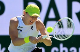 Dominant: Defending champion Iga Swiatek of Poland on the way to a 6-0, 6-2 third-round victory over Ukraine's Dayana Yastremska at Indian Wells