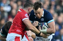 Scotland No 8 Jack Dempsey (R) in action during a 35-29 Six Nations win over Wales at Murrayfield 