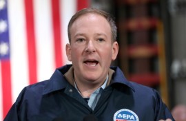 EPA Administrator Lee Zeldin speaks as US Vice President JD Vance visits the East Palestine Fire Department in East Palestine, Ohio