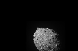 The asteroid Dimorphos, pictured by the DART spacecraft seconds before the two collided in 2022