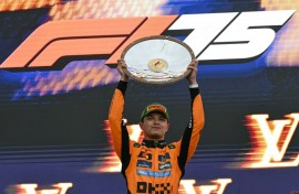 Lando Norris celebrates winning the Australian Grand Prix