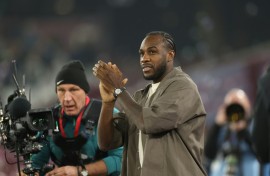 Michail Antonio, recovering from a car crash, applauds fans at the London Stadium on March 10, 2025