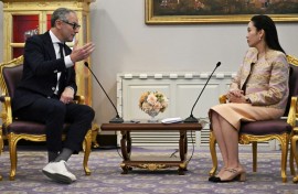 Formula One CEO Stefano Domenicali (L) held talks  with Prime Minister Paetongtarn Shinawatra over Thailand possibly hosting a grand prix