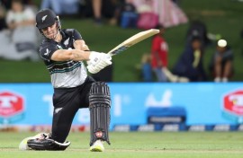 New Zealand’s Finn Allen bats during the fourth Twenty20 international
