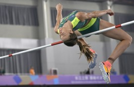 Australia’s Nicola Olyslagers retained her women’s high jump title at the Indoor World Athletics Championships in Nanjing