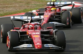 Charles Leclerc leads Lewis Hamilton during the Chinese Grand Prix